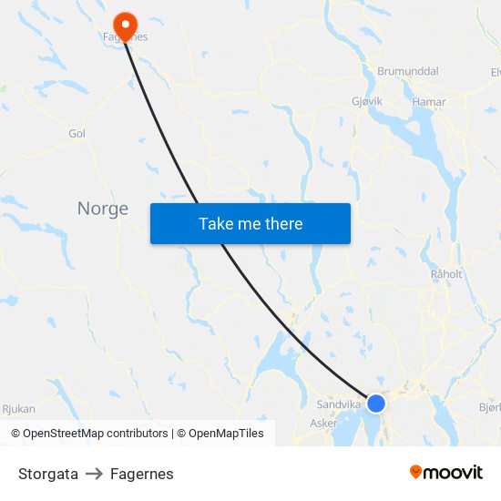 Storgata to Fagernes map