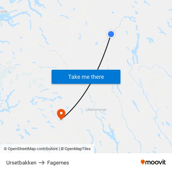 Ursetbakken to Fagernes map