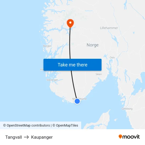 Tangvall to Kaupanger map