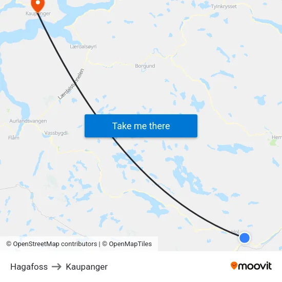 Hagafoss to Kaupanger map
