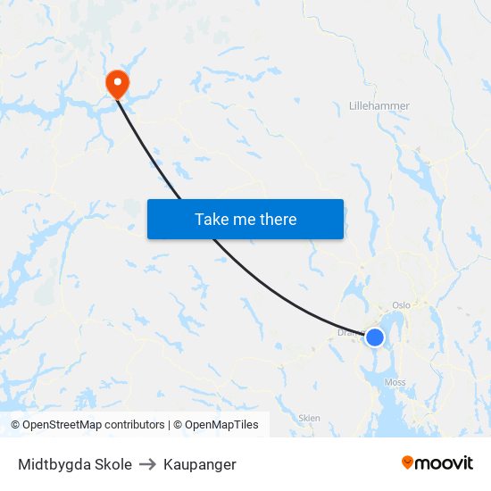 Midtbygda Skole to Kaupanger map