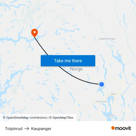 Tolpinrud to Kaupanger map