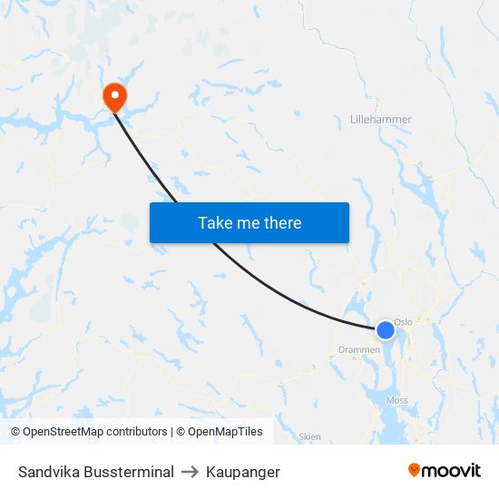 Sandvika Bussterminal to Kaupanger map