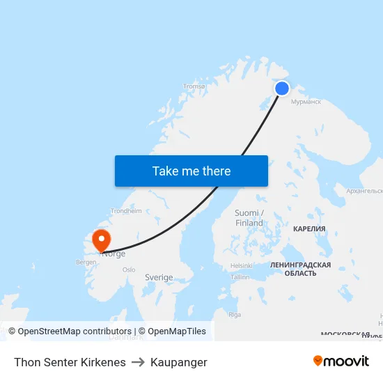 Thon Senter Kirkenes to Kaupanger map