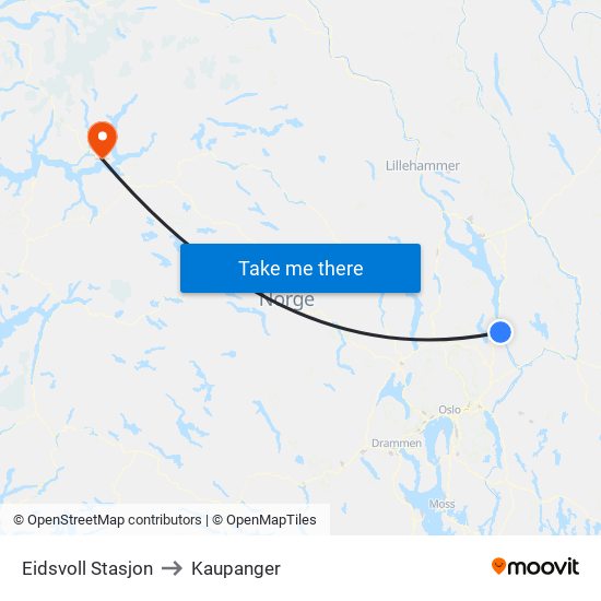 Eidsvoll Stasjon to Kaupanger map