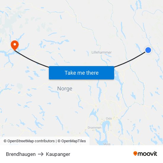 Brendhaugen to Kaupanger map