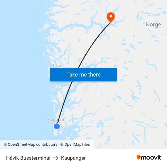 Håvik Bussterminal to Kaupanger map
