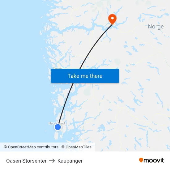 Oasen Storsenter to Kaupanger map