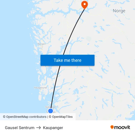 Gausel Sentrum to Kaupanger map