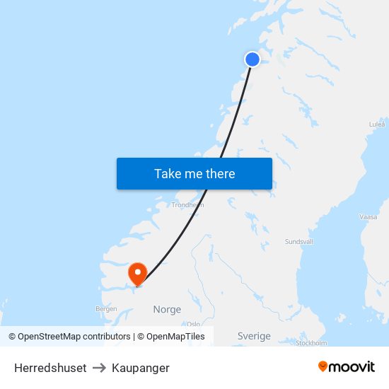 Herredshuset to Kaupanger map