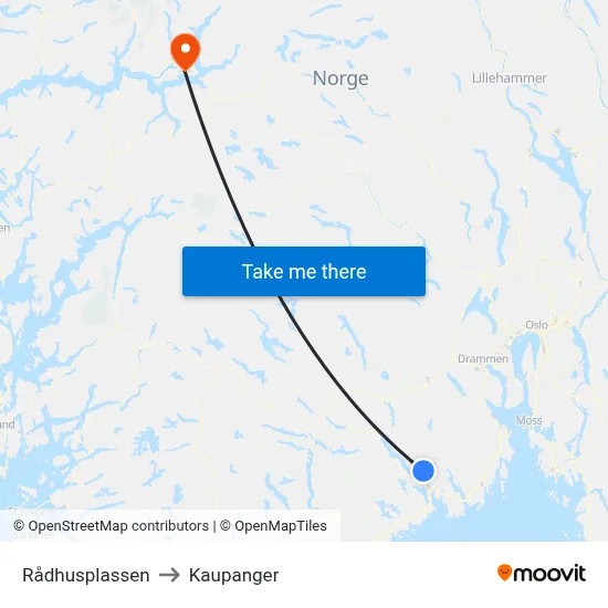 Rådhusplassen to Kaupanger map
