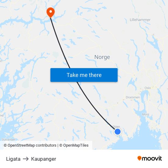 Ligata to Kaupanger map