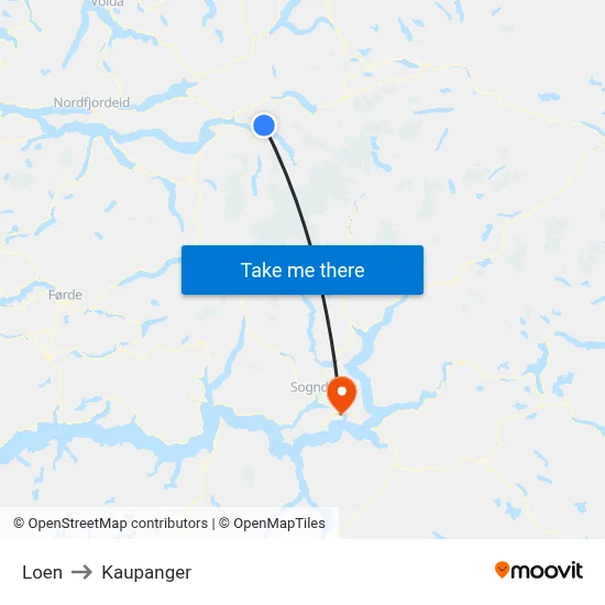 Loen to Kaupanger map