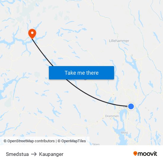 Smedstua to Kaupanger map