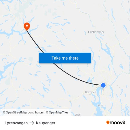 Lørenvangen to Kaupanger map