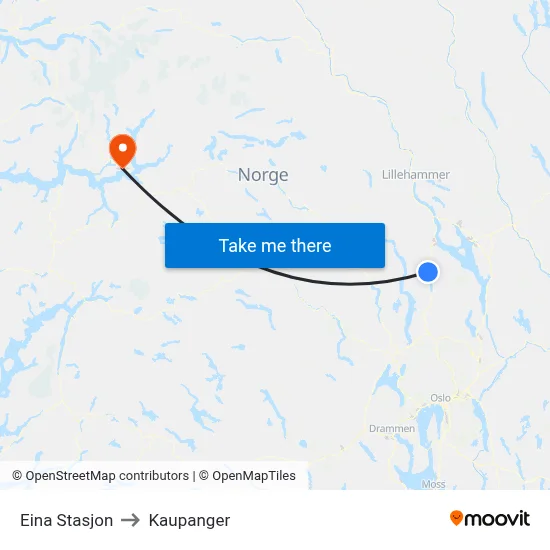 Eina Stasjon to Kaupanger map
