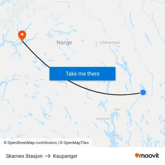 Skarnes Stasjon to Kaupanger map