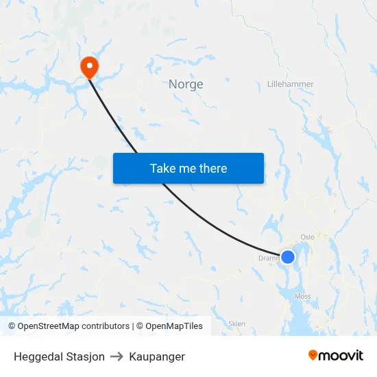 Heggedal Stasjon to Kaupanger map