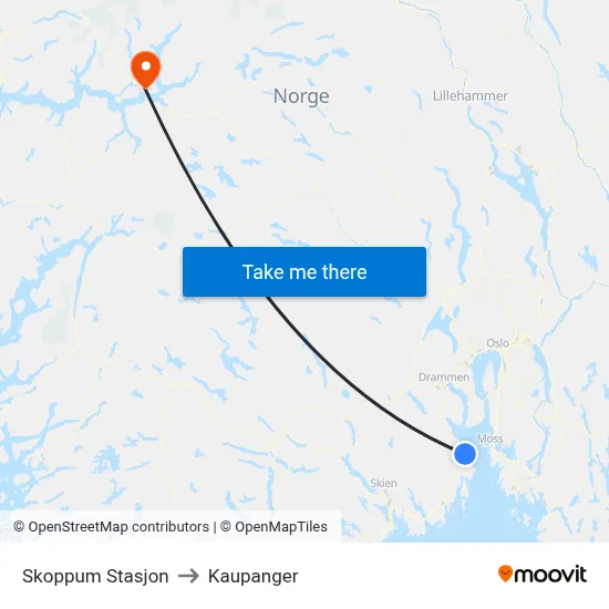 Skoppum Stasjon to Kaupanger map