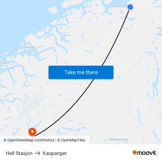 Hell Stasjon to Kaupanger map