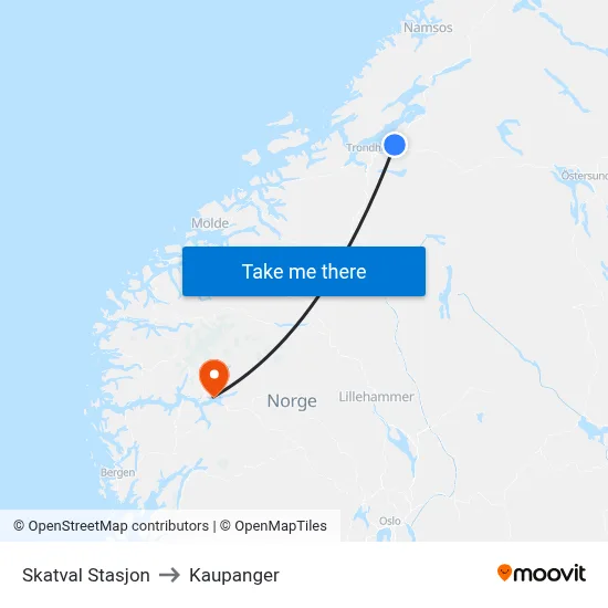 Skatval Stasjon to Kaupanger map