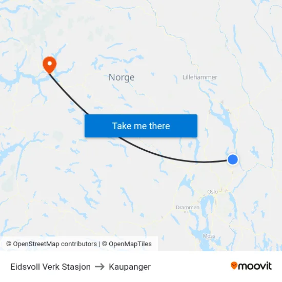 Eidsvoll Verk Stasjon to Kaupanger map