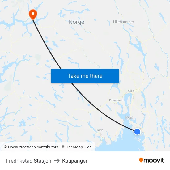 Fredrikstad Stasjon to Kaupanger map