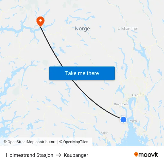 Holmestrand Stasjon to Kaupanger map