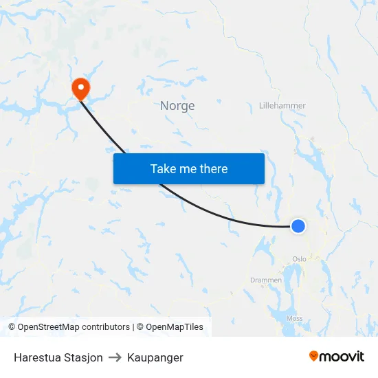 Harestua Stasjon to Kaupanger map