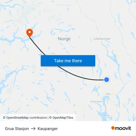 Grua Stasjon to Kaupanger map