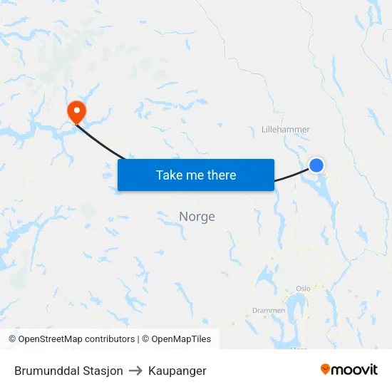 Brumunddal Stasjon to Kaupanger map