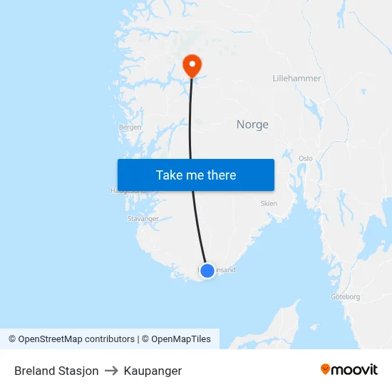 Breland Stasjon to Kaupanger map