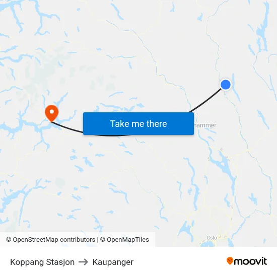 Koppang Stasjon to Kaupanger map