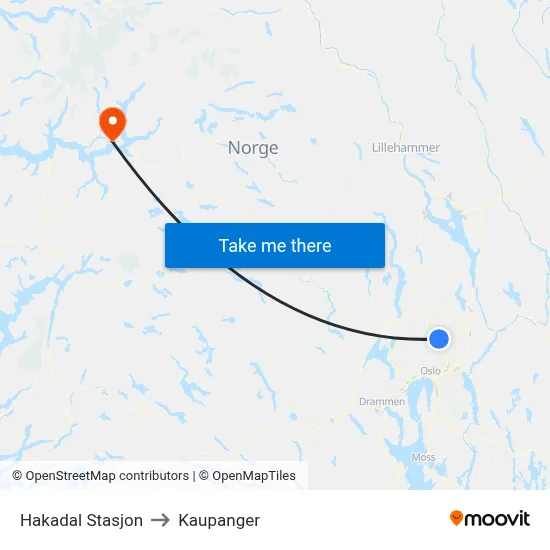Hakadal Stasjon to Kaupanger map