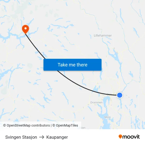 Svingen Stasjon to Kaupanger map