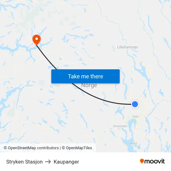 Stryken Stasjon to Kaupanger map