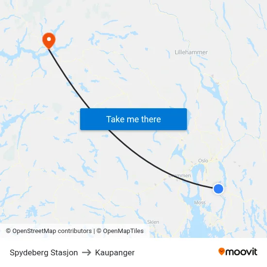 Spydeberg Stasjon to Kaupanger map