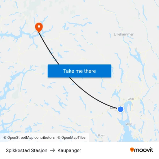 Spikkestad Stasjon to Kaupanger map