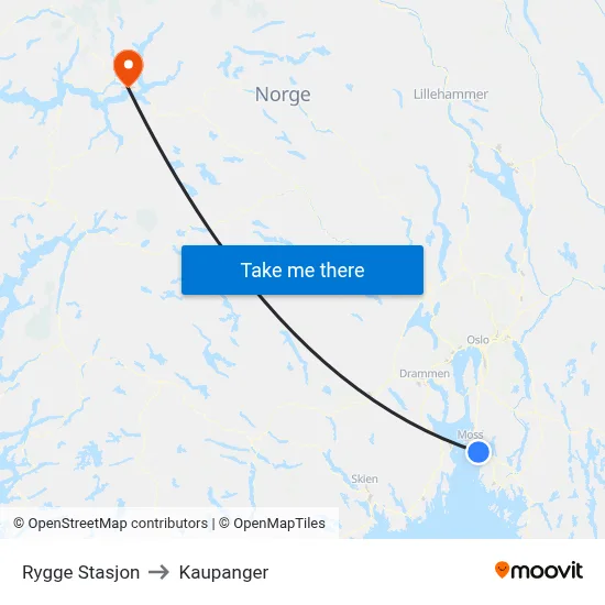 Rygge Stasjon to Kaupanger map