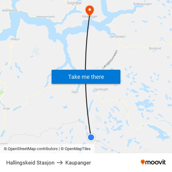 Hallingskeid Stasjon to Kaupanger map