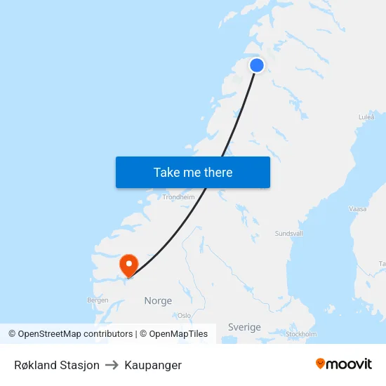 Røkland Stasjon to Kaupanger map