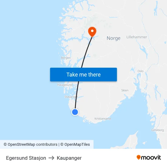 Egersund Stasjon to Kaupanger map