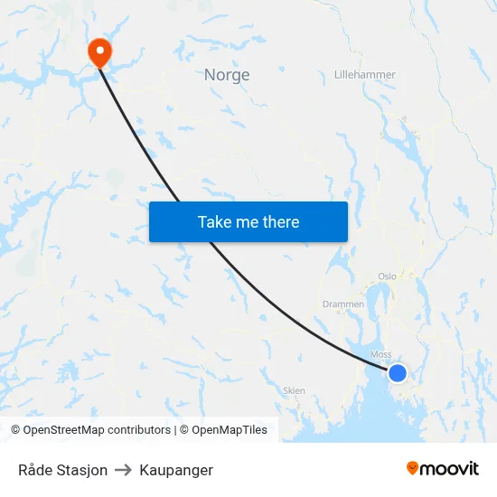 Råde Stasjon to Kaupanger map