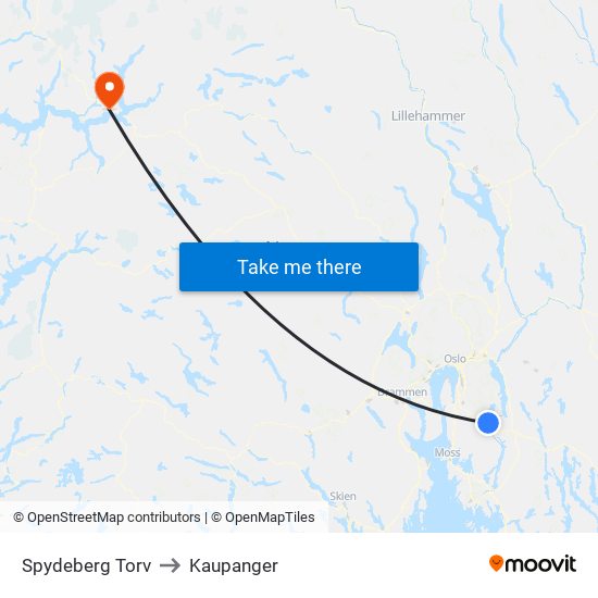 Spydeberg Torv to Kaupanger map