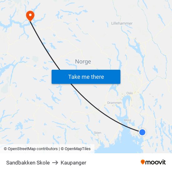 Sandbakken Skole to Kaupanger map