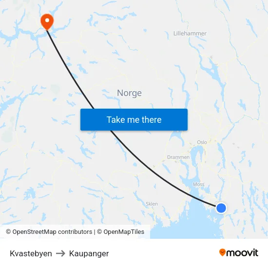 Kvastebyen to Kaupanger map