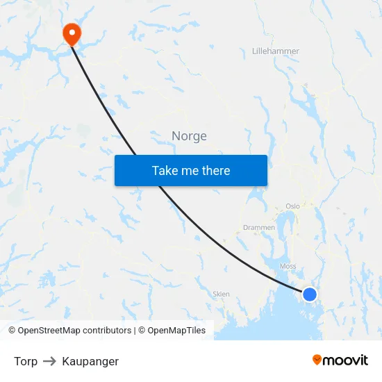 Torp to Kaupanger map