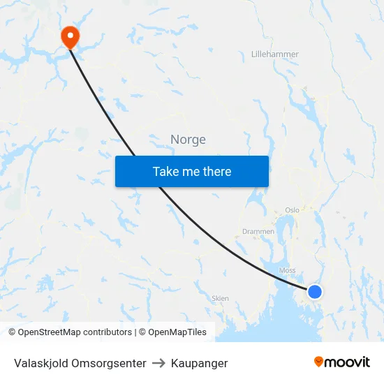 Valaskjold Omsorgsenter to Kaupanger map