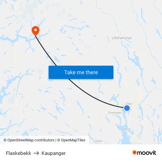 Flaskebekk to Kaupanger map