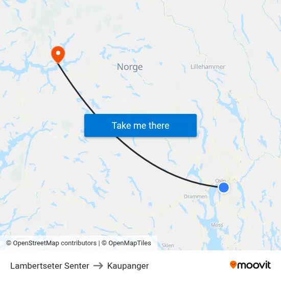 Lambertseter Senter to Kaupanger map